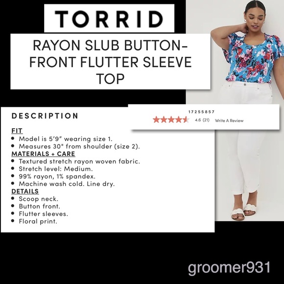 Torrid Rayon Slub Button-Front Flutter Sleeve Top Size 4X NWT - Picture 15 of 15